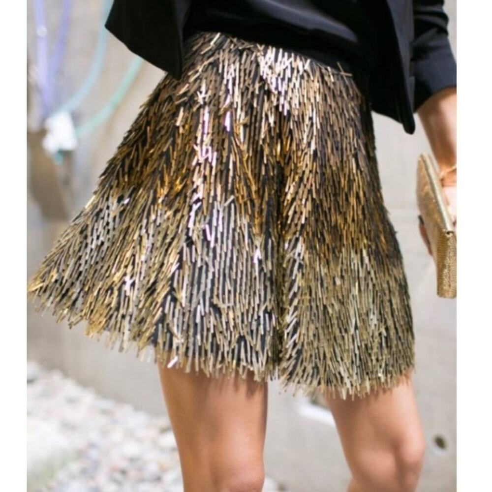 Alice + Olivia Cina Embellished Glitter Tassel Mini Skirt Size 4